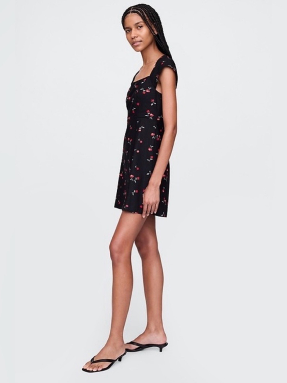 Gap Linen-Blend Cap-Sleeve Novelty Cherry Print Mini Dress NWOT L Summer Beach